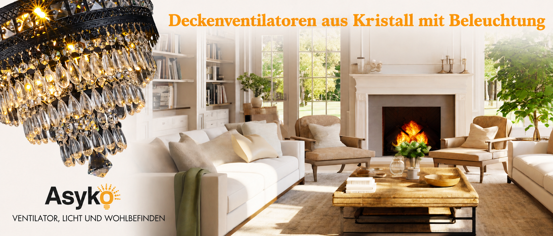 Produktansicht: Kviflon Deckenventilator mit Kristallleuchte Goldfarben 132 cm mit Fernbedienung und Kristallleuchte