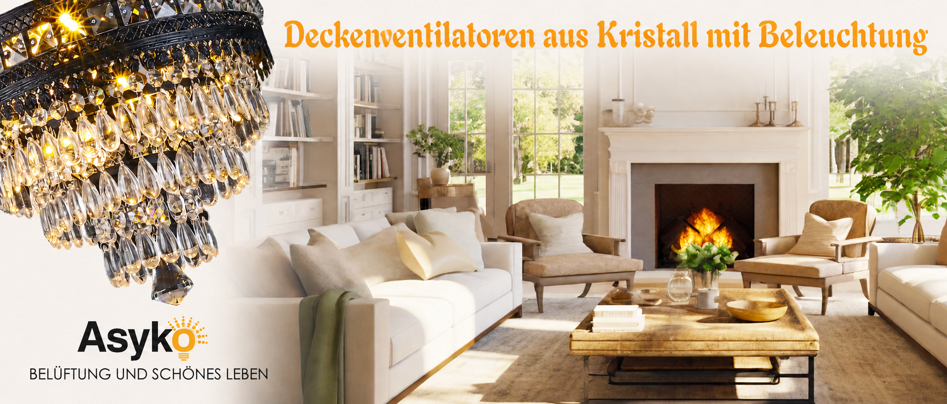Produktansicht: Kviflon Deckenventilator mit Kristallleuchte Goldfarben 157 cm mit Fernbedienung und Kristallleuchte