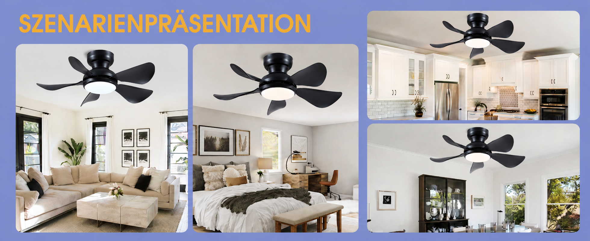 Produktansicht: Kviflon Kompakter Deckenventilator Schwarz 81 cm mit LED und leisem DC-Motor