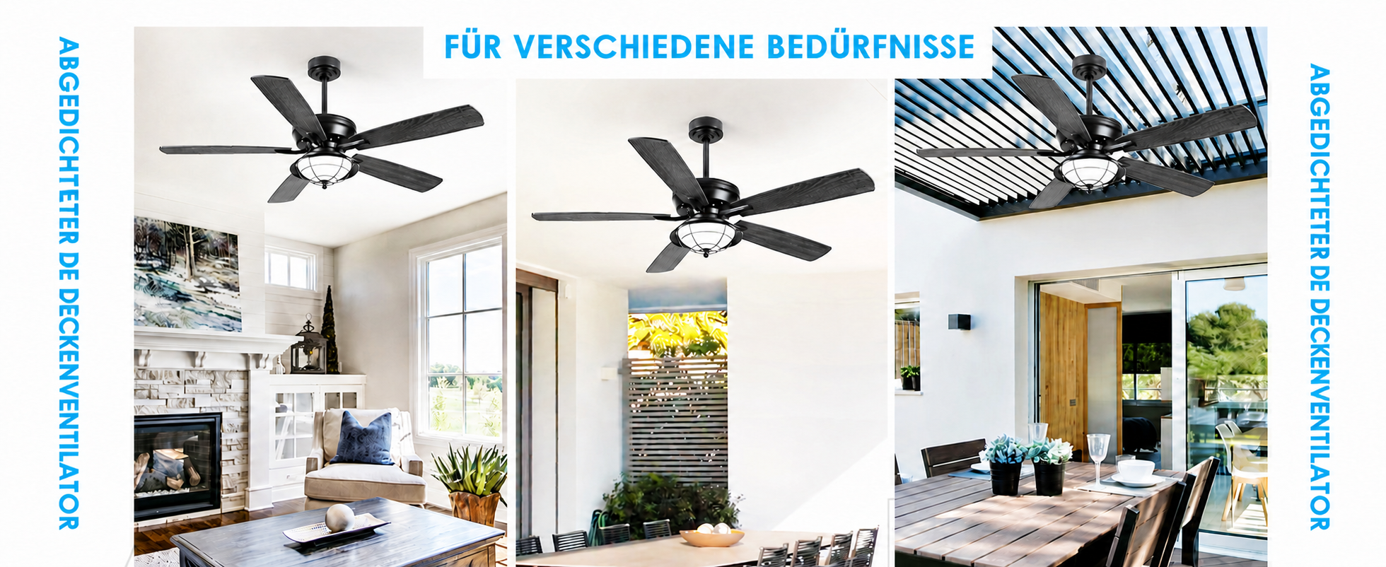 Produktansicht: Kviflon Deckenventilator für geschützte Außenbereiche Schwarz 132 cm mit LED und leisem DC-Motor