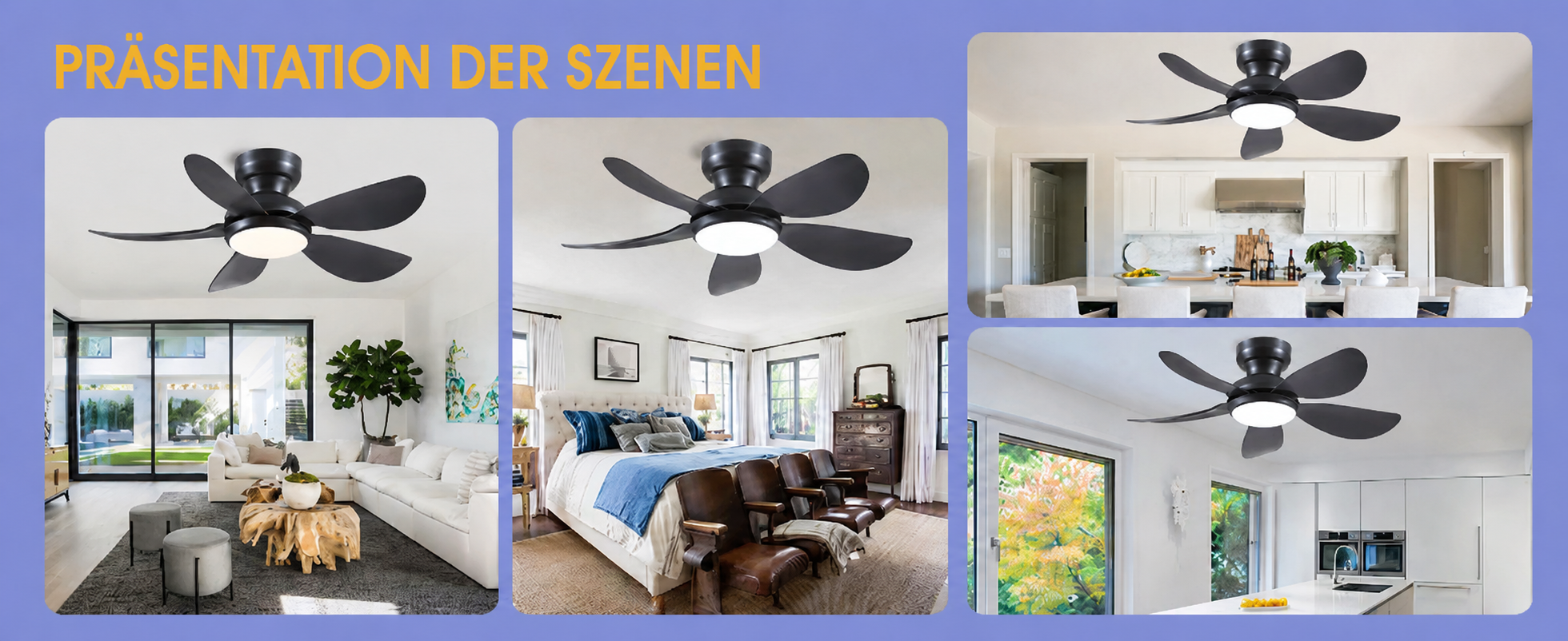 Produktansicht: Kviflon Kompakter Deckenventilator Schwarz 91 cm mit LED und leisem DC-Motor