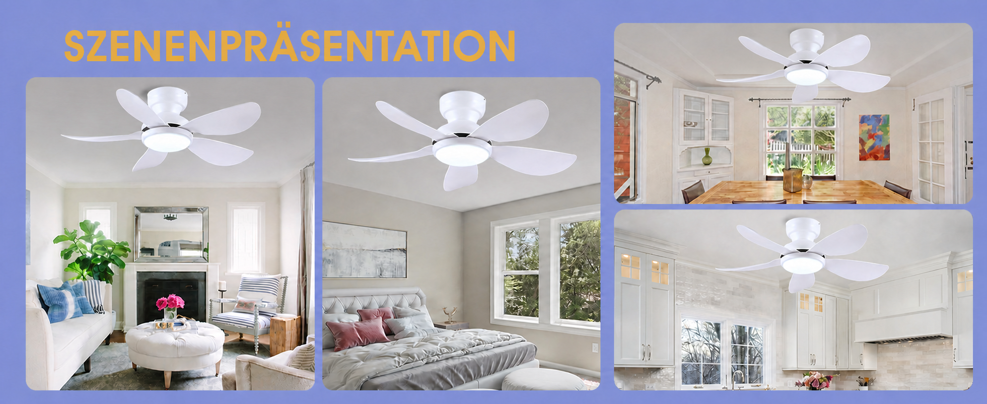 Produktansicht: Kviflon Kompakter Deckenventilator Weiß 91 cm mit LED und leisem DC-Motor