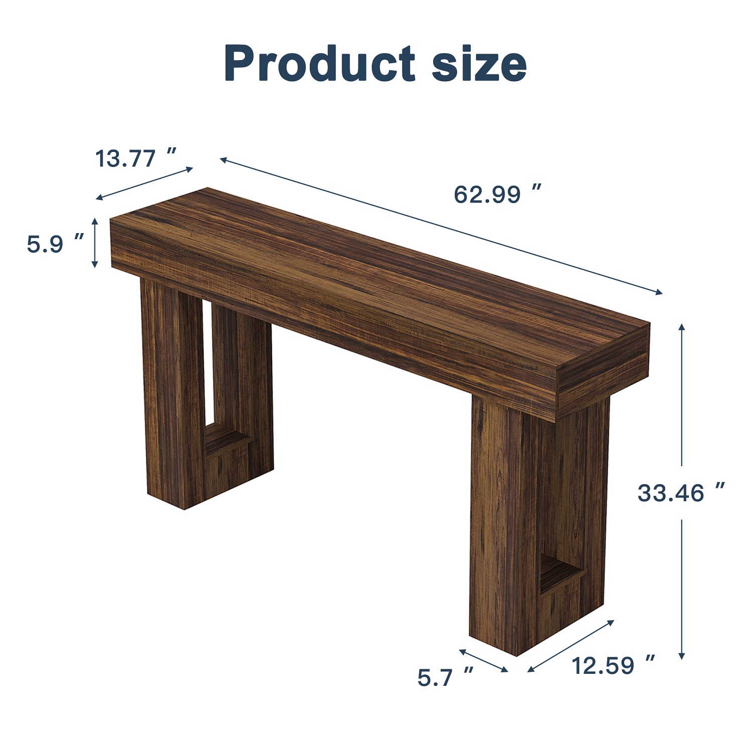 Topcobe 63-Inch Console Table, Farmhouse Wooden Sofa Table Entryway Table, Modern Furniture for Indoor, Living Room, Brown