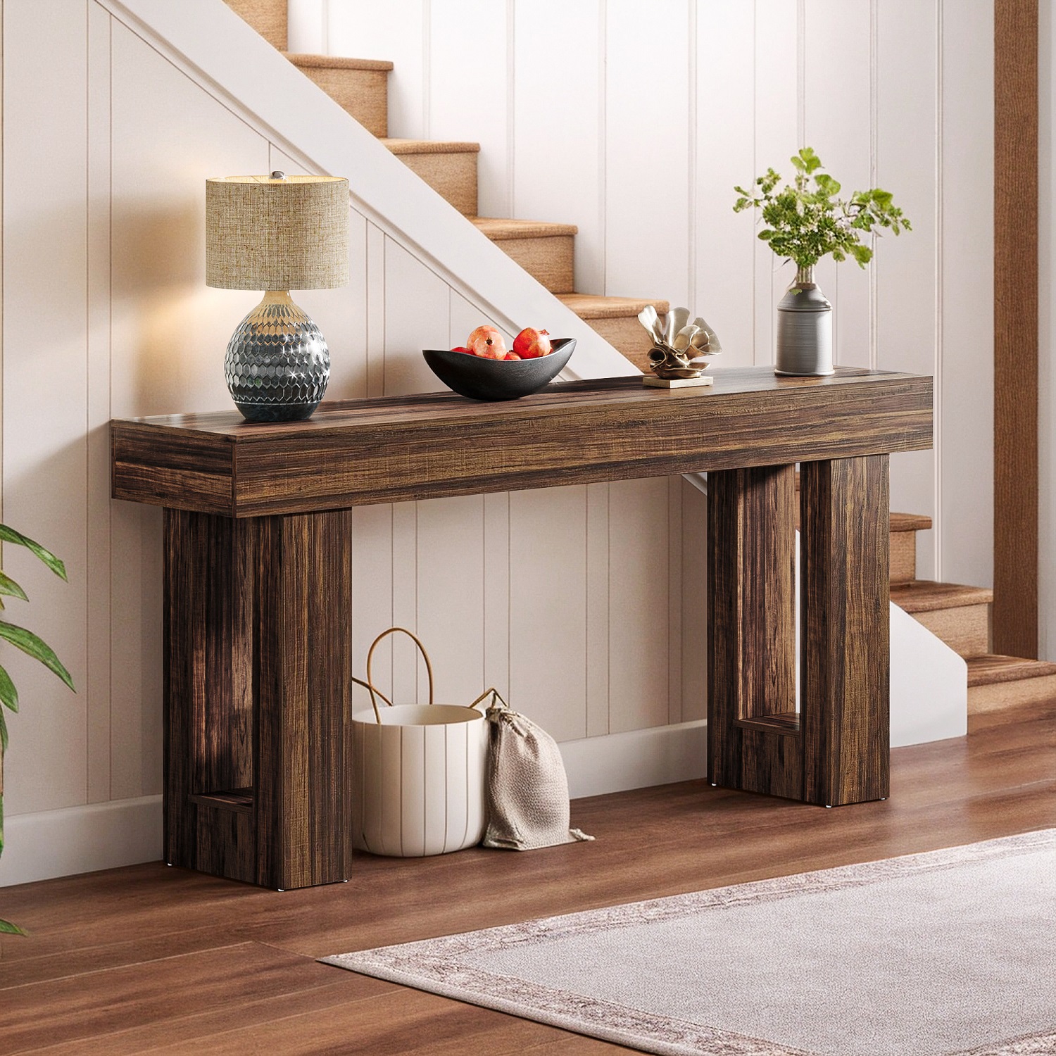 Topcobe 63-Inch Console Table, Farmhouse Wooden Sofa Table Entryway Table, Modern Furniture for Indoor, Living Room, Brown