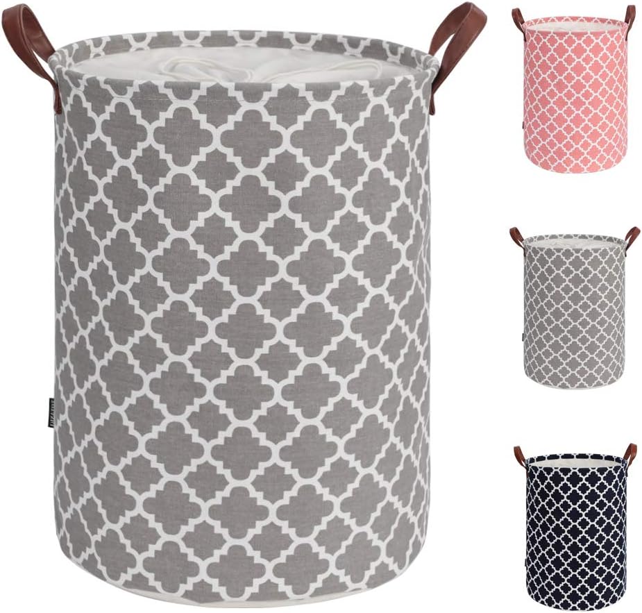 Cesta para la colada YONGSHENG 48 L con asa de Cuero gris