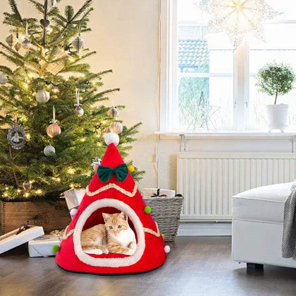 thumbnail image 4 of Perrera para Gatos y Perros-Perrera para Mascotas Plegable y Cerrada con Forma de árbol de Navidad para Mantener el Calor en otoño e Invierno Casa para Gatos de Moda l, 4 of 5