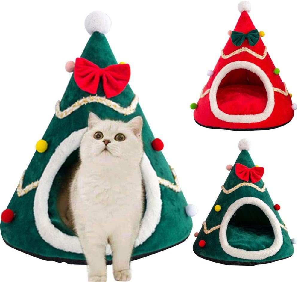 thumbnail image 2 of Perrera para Gatos y Perros-Perrera para Mascotas Plegable y Cerrada con Forma de árbol de Navidad para Mantener el Calor en otoño e Invierno Casa para Gatos de Moda l, 2 of 5