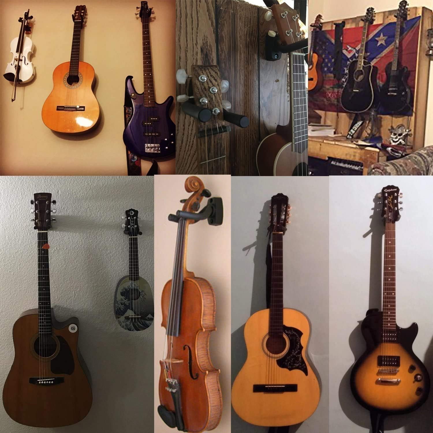 thumbnail image 5 of Soportes para colgar en la pared para guitarra, soporte de pared para ukelele, paquete de 2 ganchos para violín, soporte para estante de exhibición para la mayoría de los accesorios de bajo, 5 of 5