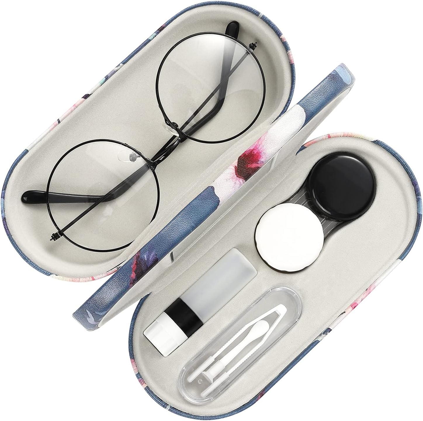 thumbnail image 1 of Estuche doble para gafas, estuche para lentes de contacto con removedor de pinzas de espejo, 2 en 1, caja para lentes de contacto portátil de doble cara, contenedor, kit de almacenamiento en, 1 of 5