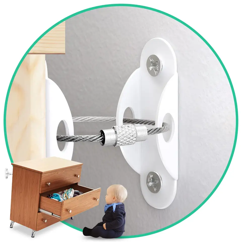 thumbnail image 2 of Anclajes para muebles (paquete de 10) a prueba de bebés, correas para muebles, ancla para muebles antivuelco, muebles que caen, correas de metal blanco para terremotos, 2 of 5