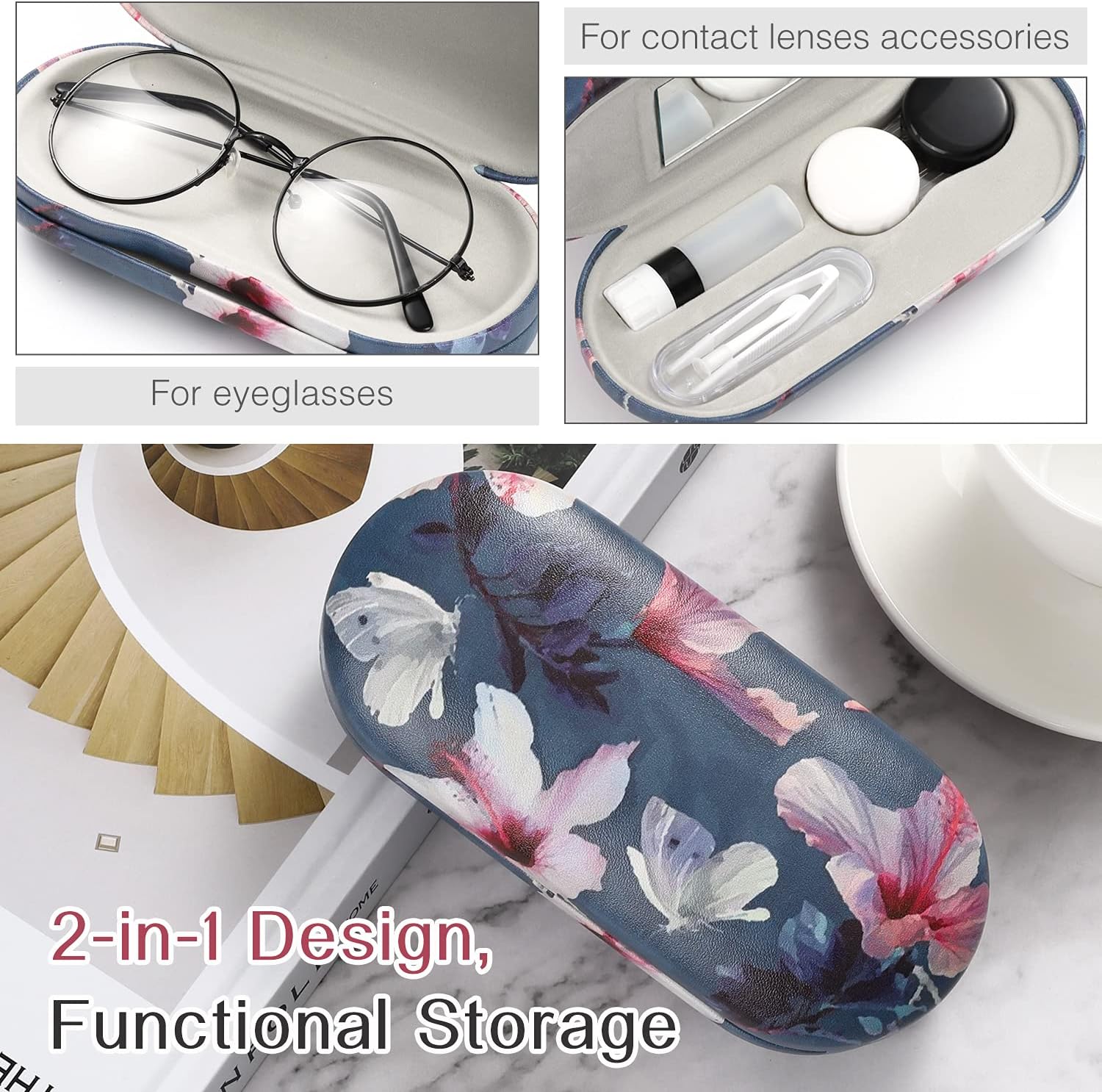 thumbnail image 2 of Estuche doble para gafas, estuche para lentes de contacto con removedor de pinzas de espejo, 2 en 1, caja para lentes de contacto portátil de doble cara, contenedor, kit de almacenamiento en, 2 of 5