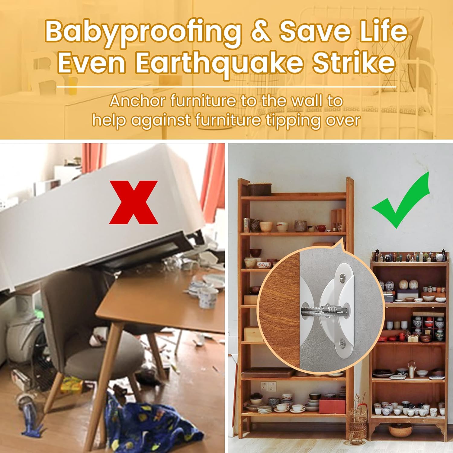 thumbnail image 3 of Anclajes para muebles (paquete de 10) a prueba de bebés, correas para muebles, ancla para muebles antivuelco, muebles que caen, correas de metal blanco para terremotos, 3 of 5