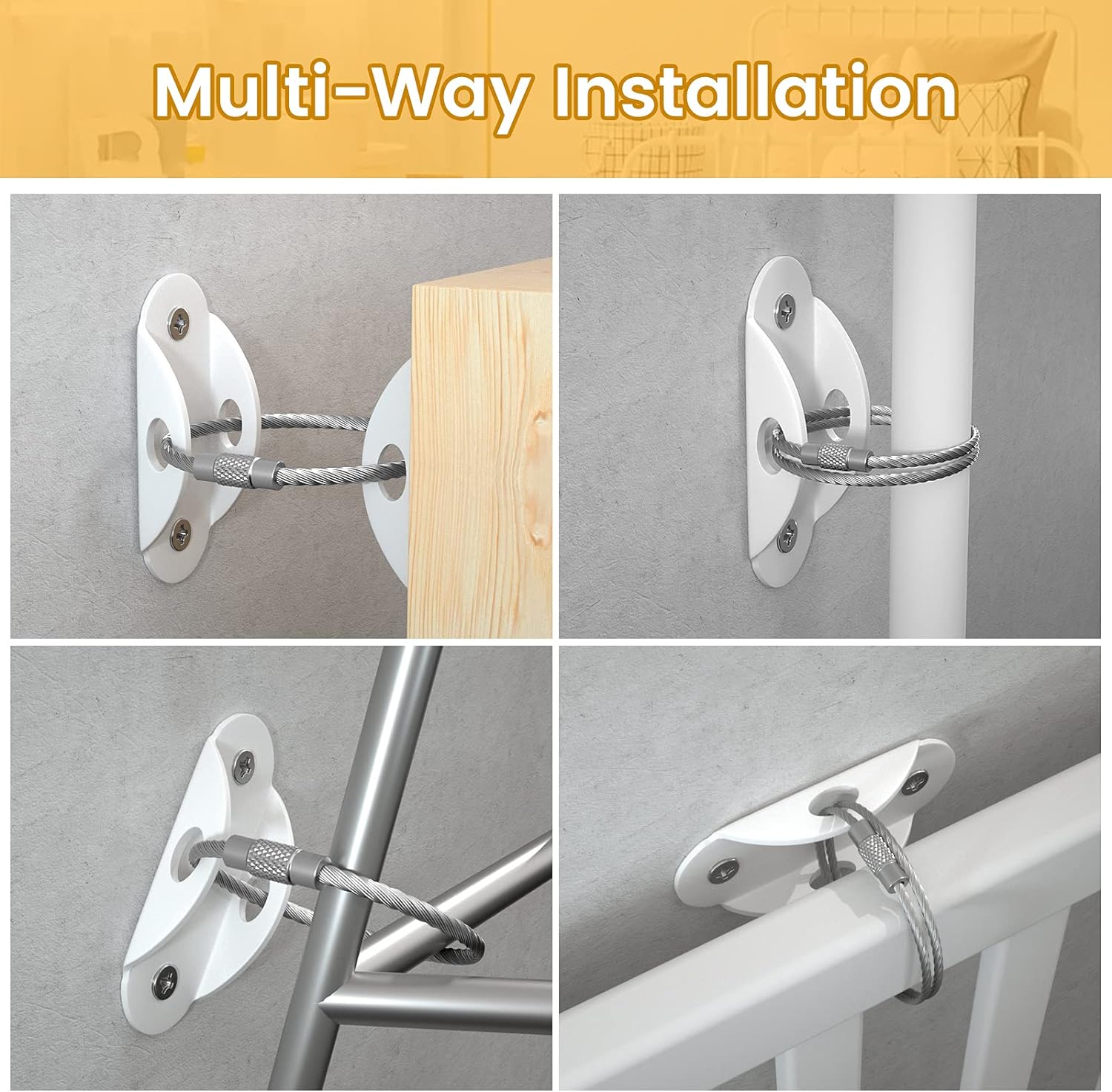 thumbnail image 4 of Anclajes para muebles (paquete de 10) a prueba de bebés, correas para muebles, ancla para muebles antivuelco, muebles que caen, correas de metal blanco para terremotos, 4 of 5