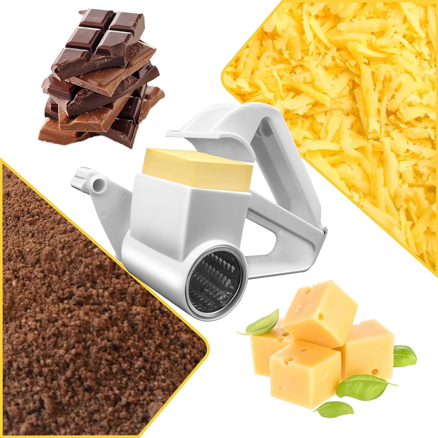 thumbnail image 5 of Rallador de queso, rallador de queso giratorio de mano, rallador de queso pequeño con mango, para queso, nueces, verduras, chocolate, 5 of 5