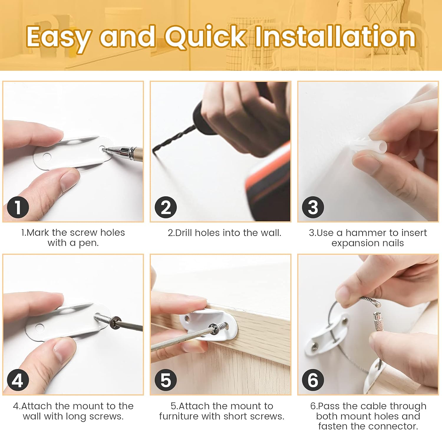 thumbnail image 5 of Anclajes para muebles (paquete de 10) a prueba de bebés, correas para muebles, ancla para muebles antivuelco, muebles que caen, correas de metal blanco para terremotos, 5 of 5