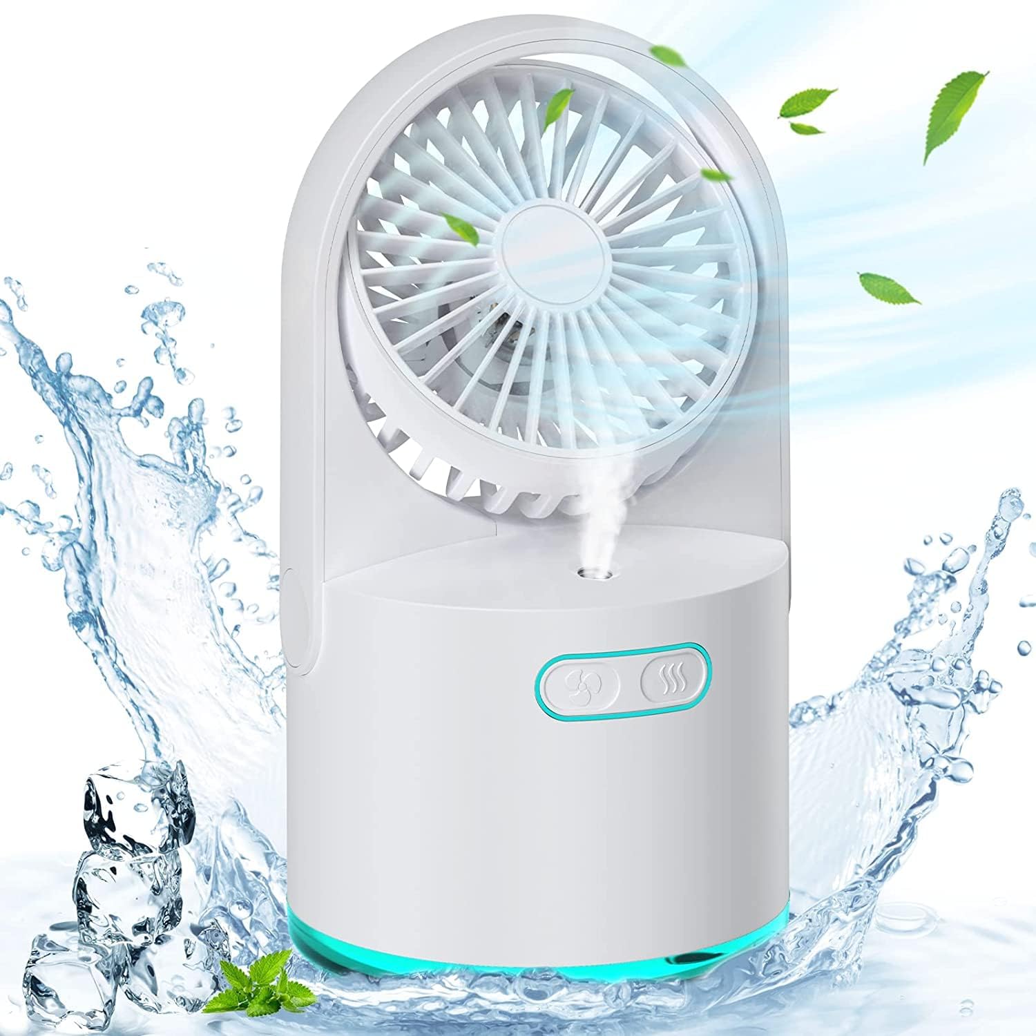 thumbnail image 1 of Ventilador de nebulización portátil, ventilador personal con tanque de agua de 300 ml y luces nocturnas de 7 colores, ventilador de nebulización de escritorio pequeño con 3 velocidades, 1 of 5