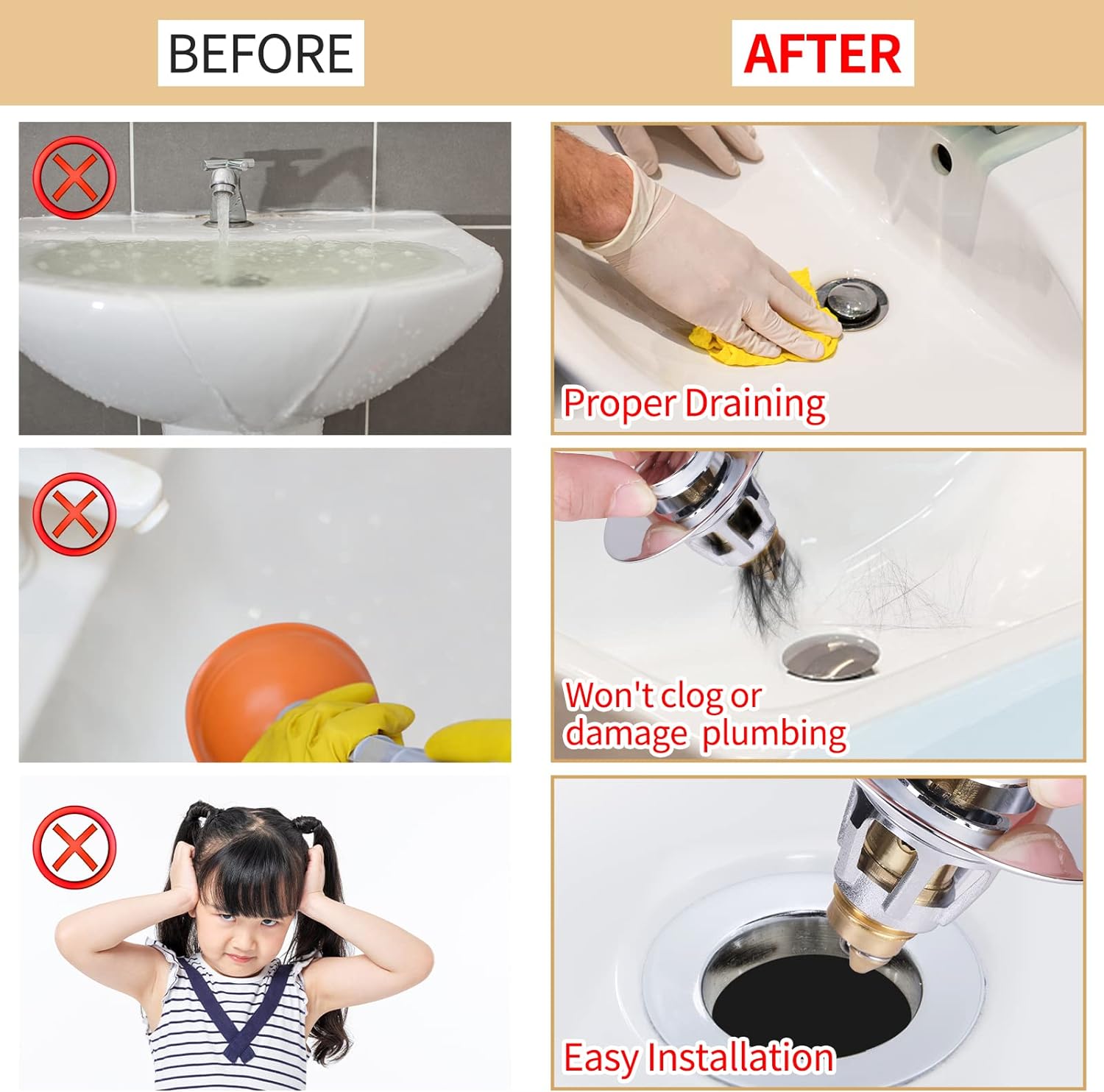 thumbnail image 5 of Tapón de fregadero de baño estándar, tapón de drenaje emergente Universal de acero inoxidable para fregadero de baño, tapón de drenaje de filtro de drenaje Universal, 5 of 5