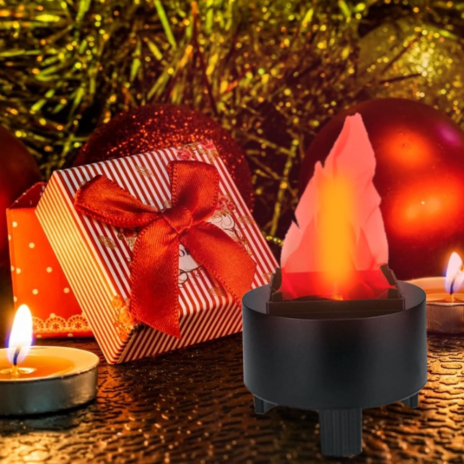 thumbnail image 5 of Lámpara de llama falsa 3D, fogata eléctrica Lámpara de mesa de llama parpadeante artificial Luz de fuego falsa Luz de efecto de escenario de llama realista para Halloween, 5 of 5