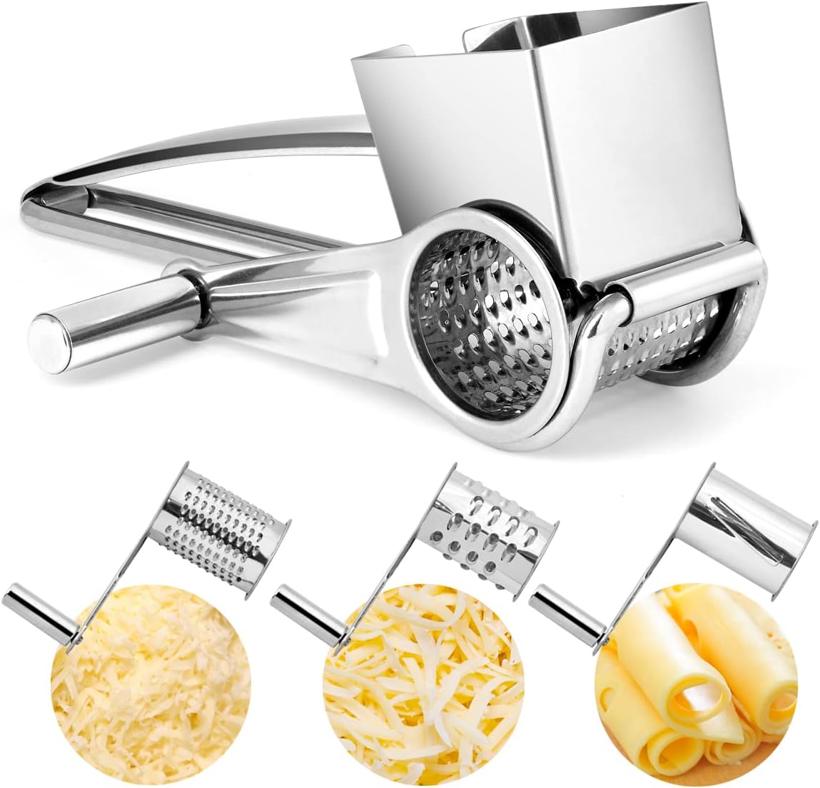thumbnail image 3 of Rallador de queso rotativo Manual YONGSHENG de acero inoxidable con 3 cuchillas de tambor, 3 of 5