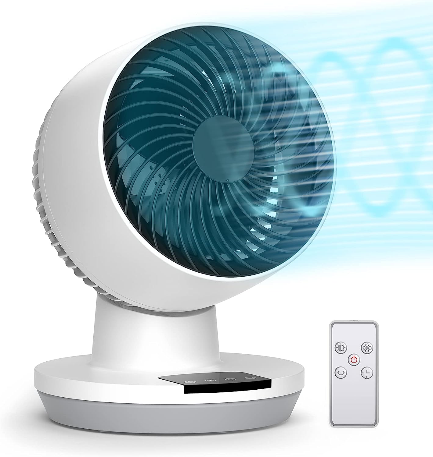 thumbnail image 1 of Ventilador de circulación de aire con control remoto, pequeño ventilador de escritorio oscilante, con temporizador de 8 horas, inclinación de 90 grados, 3 velocidades, pantalla LED, control, 1 of 5