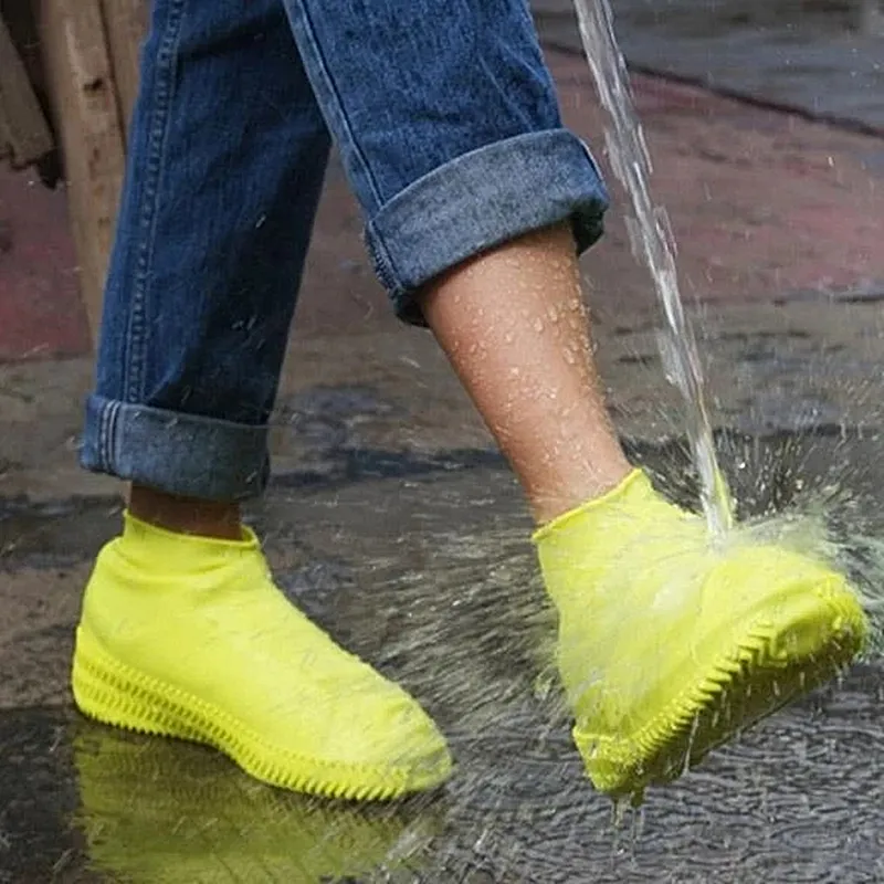 thumbnail image 2 of Fundas de silicona impermeables para zapatos para la lluvia, cubiertas de goma antideslizantes reutilizables para zapatos de lluvia, zapatos de ciclismo para mujeres, niños (amarillo mediano, 2 of 4