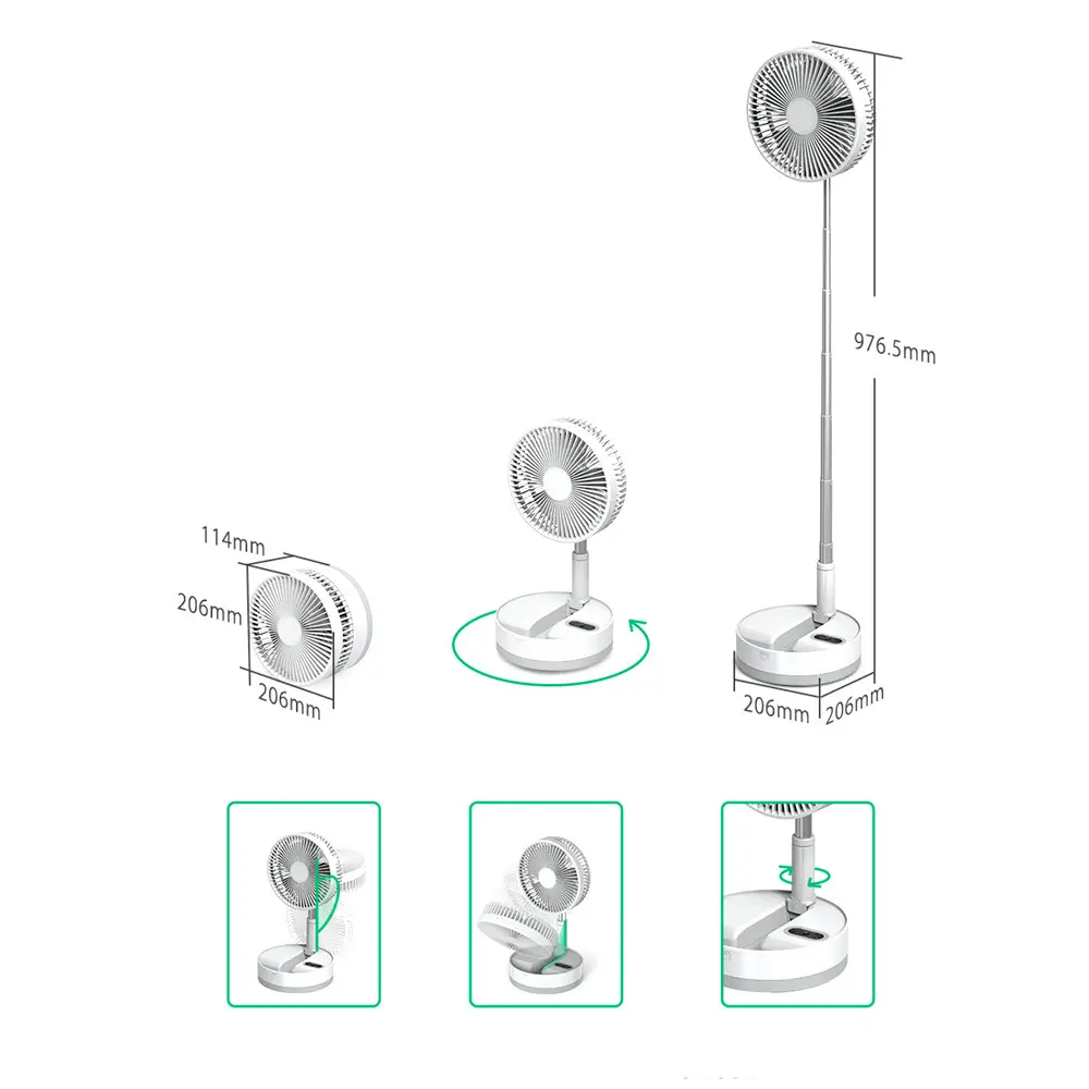 thumbnail image 3 of Ventilador oscilante plegable de 8 pulgadas con control remoto, ventilador de pedestal con batería recargable de 7200 mAh para dormitorio, temporizador, 4 velocidades, 3 of 4