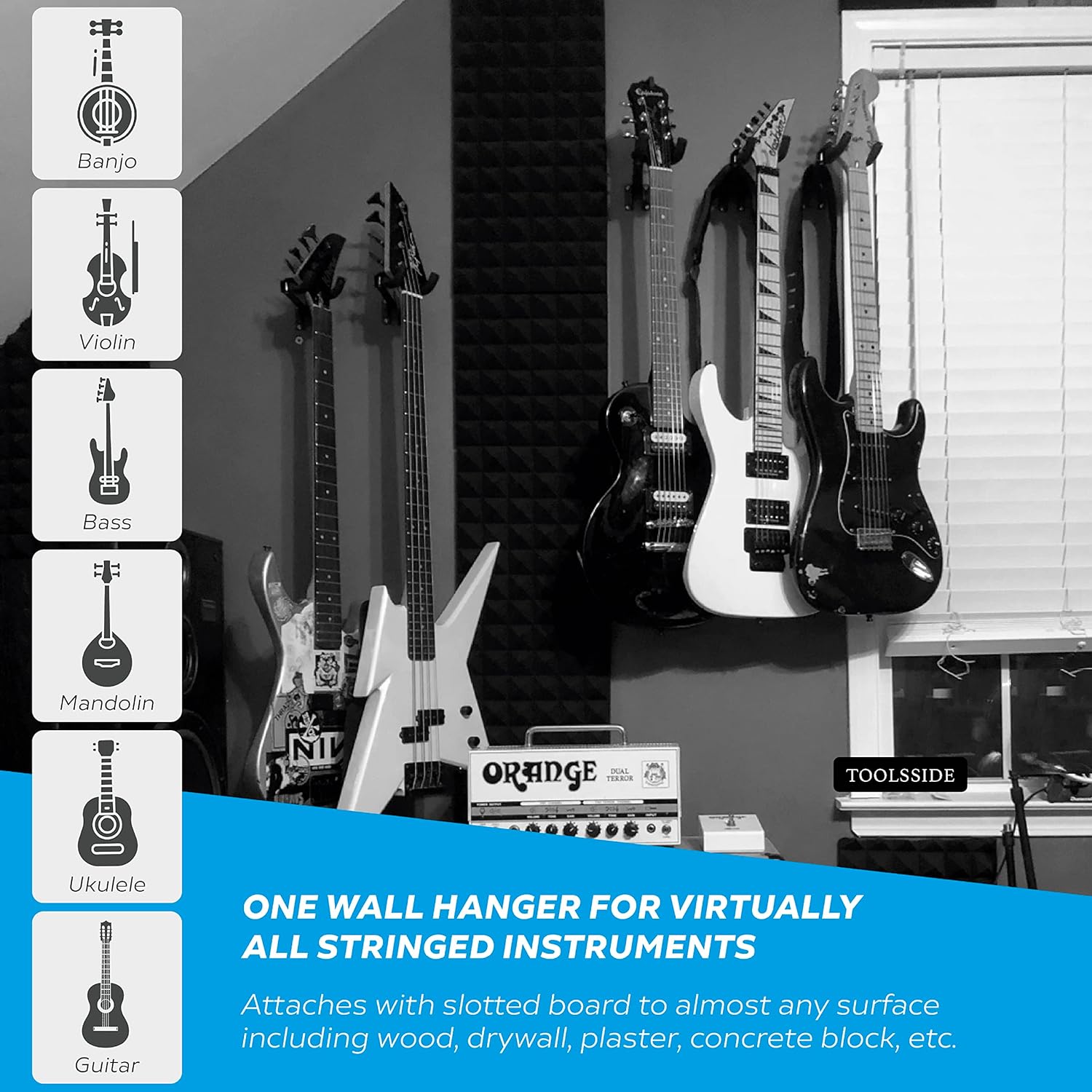 thumbnail image 3 of Soporte de guitarra YONGSHENG 6 uds gancho de montaje en pared ajustables, 3 of 5
