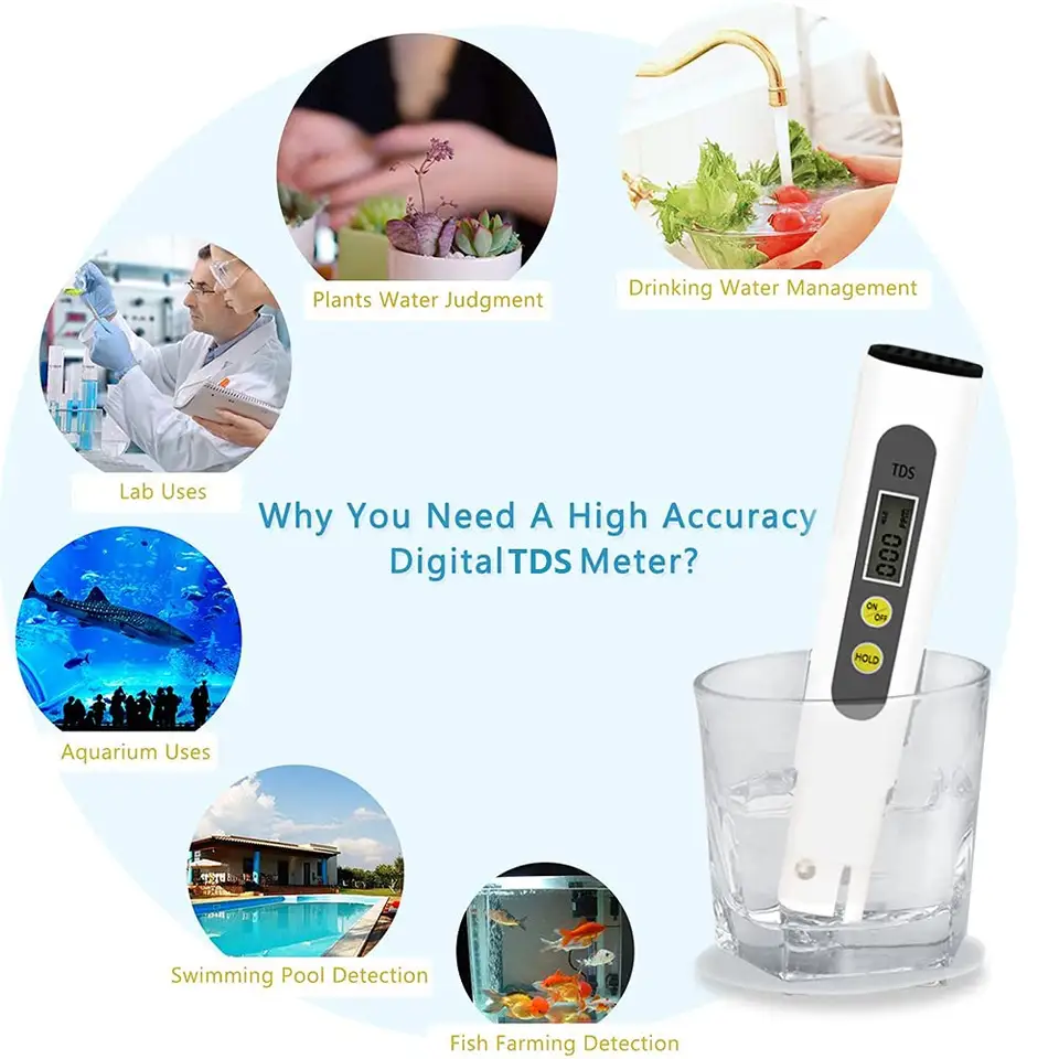thumbnail image 3 of Probador TDS, Probador de medidor TDS Calidad de lápiz LCD con rango de medición de 0-9990 PPM Portátil, para la industria de la acuicultura Hospitales Piscinas Pruebas de calidad del agua d, 3 of 4