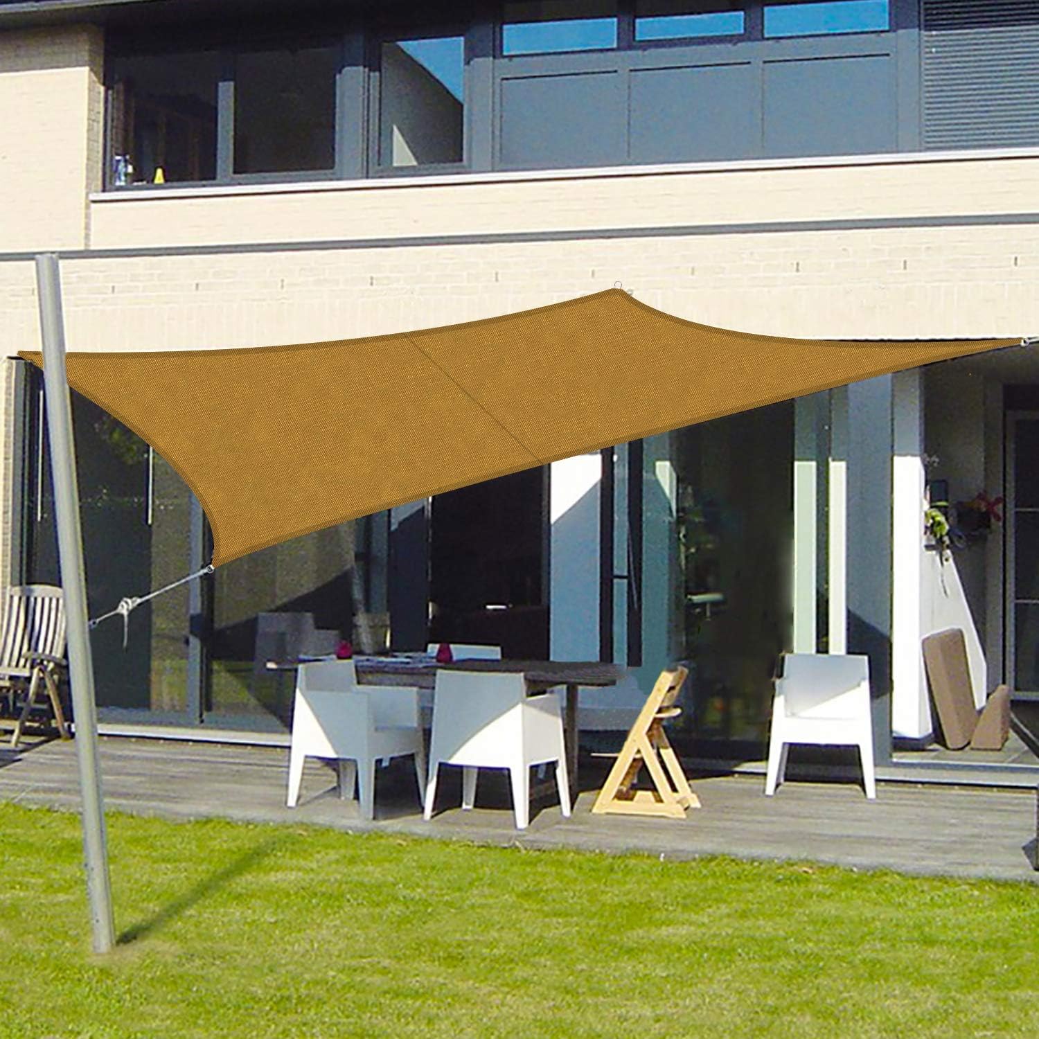 thumbnail image 2 of Lona de fibra de poliéster Lona Oxford impermeable y protección UV. Vela de sombra rectangular amarillo arena 2x5m, 2 of 4