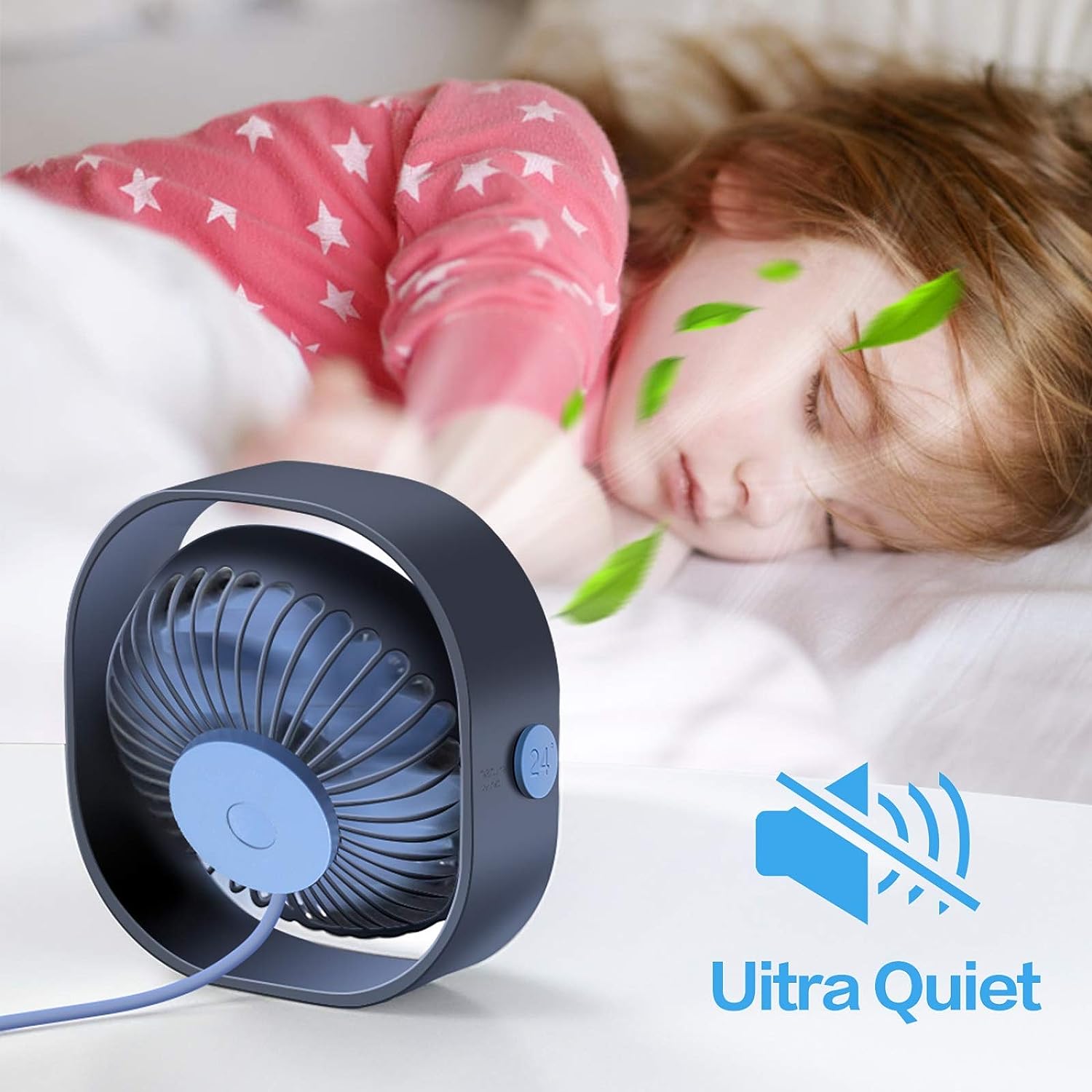 thumbnail image 3 of Pequeño ventilador de escritorio USB personal, ventilador de refrigeración de mesa de escritorio portátil de 3 velocidades alimentado por USB, viento fuerte, funcionamiento silencioso, para, 3 of 4