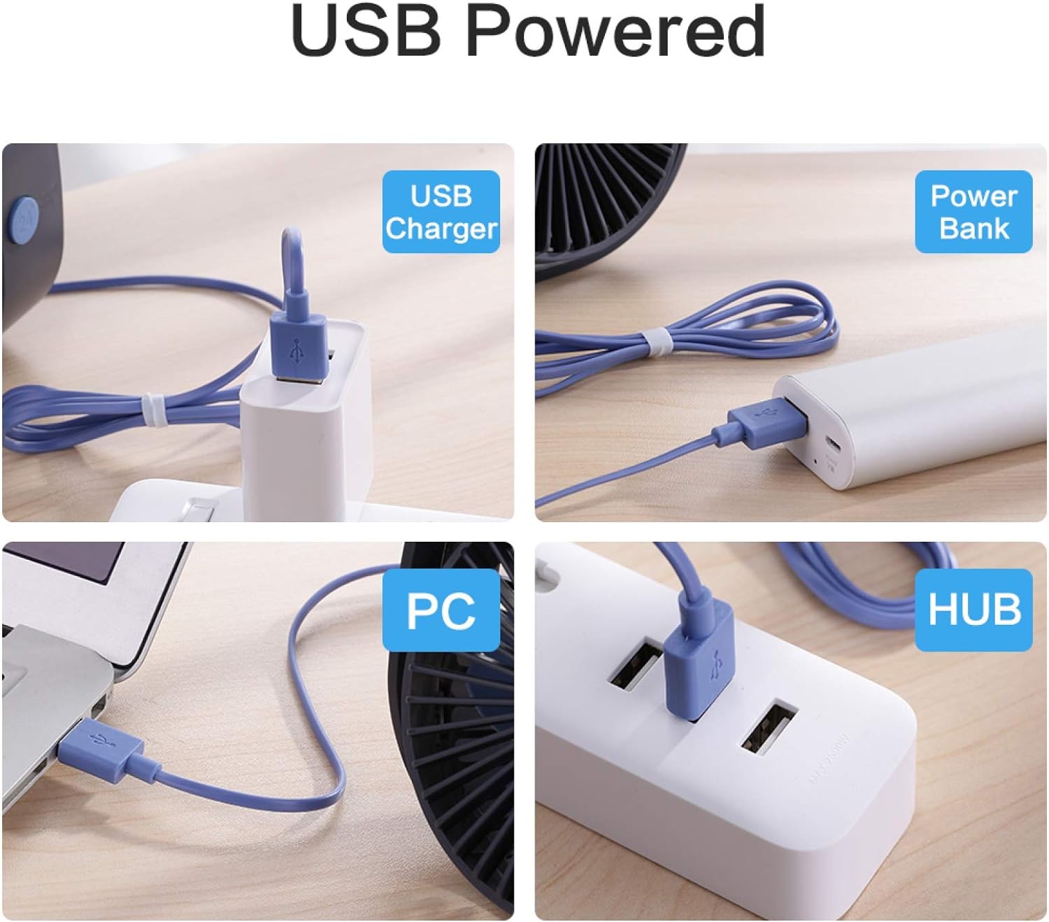 thumbnail image 4 of Pequeño ventilador de escritorio USB personal, ventilador de refrigeración de mesa de escritorio portátil de 3 velocidades alimentado por USB, viento fuerte, funcionamiento silencioso, para, 4 of 4