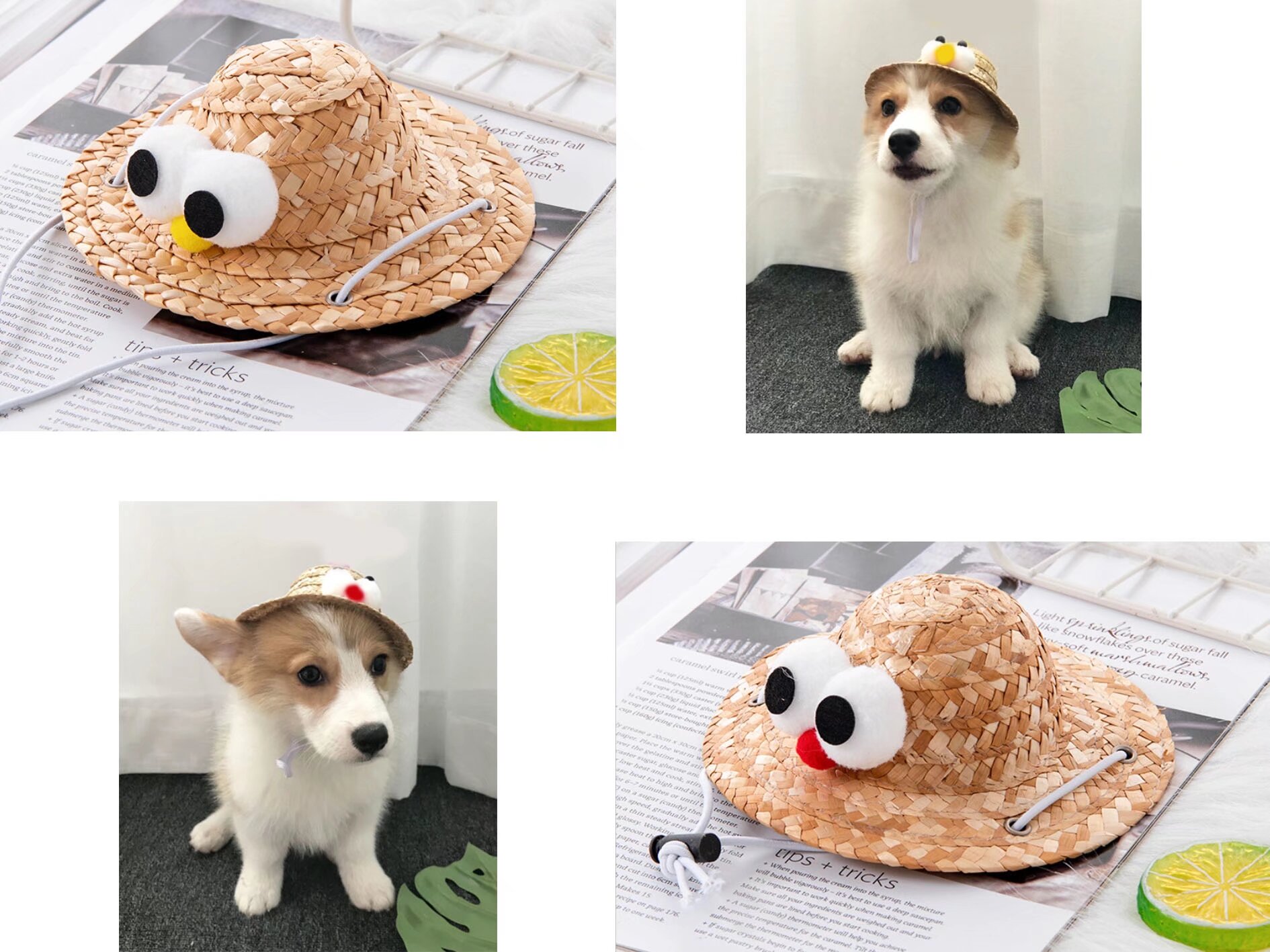 thumbnail image 1 of Sombrero de paja lindo ajustable hecho a mano, sombrero para gato, moda divertida, sombrero para el sol para mascotas, sombrero de verano para perro, ojo de pájaro, sombrero para gato, rojo, 1 of 5