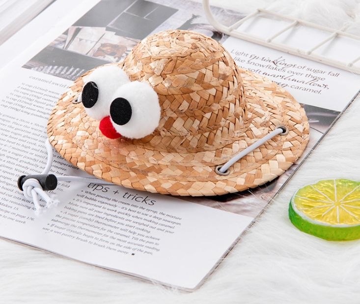thumbnail image 3 of Sombrero de paja lindo ajustable hecho a mano, sombrero para gato, moda divertida, sombrero para el sol para mascotas, sombrero de verano para perro, ojo de pájaro, sombrero para gato, rojo, 3 of 5