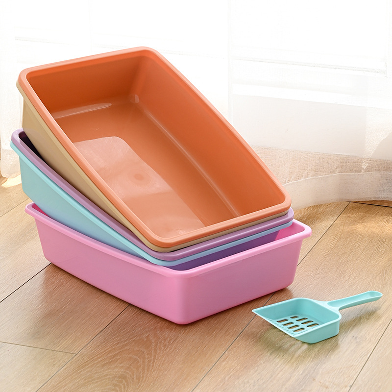 Caja de arena, caja de arena abierta para mascotas, pala de envío de lavabo de plástico, cuenco para gatos, arena para mascotas, arena para gatos, juego de 5 piezas