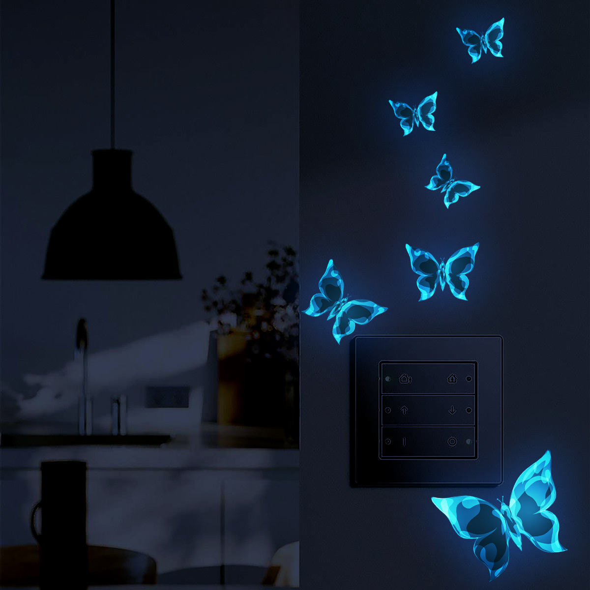 thumbnail image 5 of 6 Piezas de Calcomanías de Pared de Mariposas Luminosas, Arte de Pared Colorido, Decoración de Mariposas, Calcomanías de Pared que Brillan en la Oscuridad, para Niños, Niñas, Dormitorio, Bañ, 5 of 5