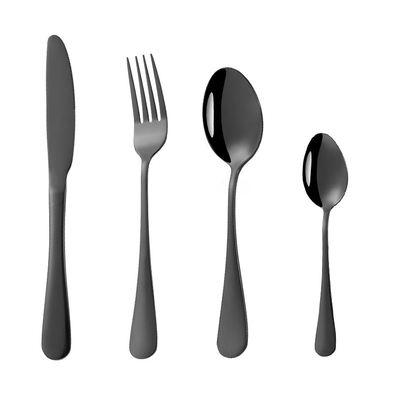 thumbnail image 1 of Cuchara de sopa de titanio puro, cuchara de sopa redonda, cuchara de sopa (negro), cuchillo de mesa, 1 of 5
