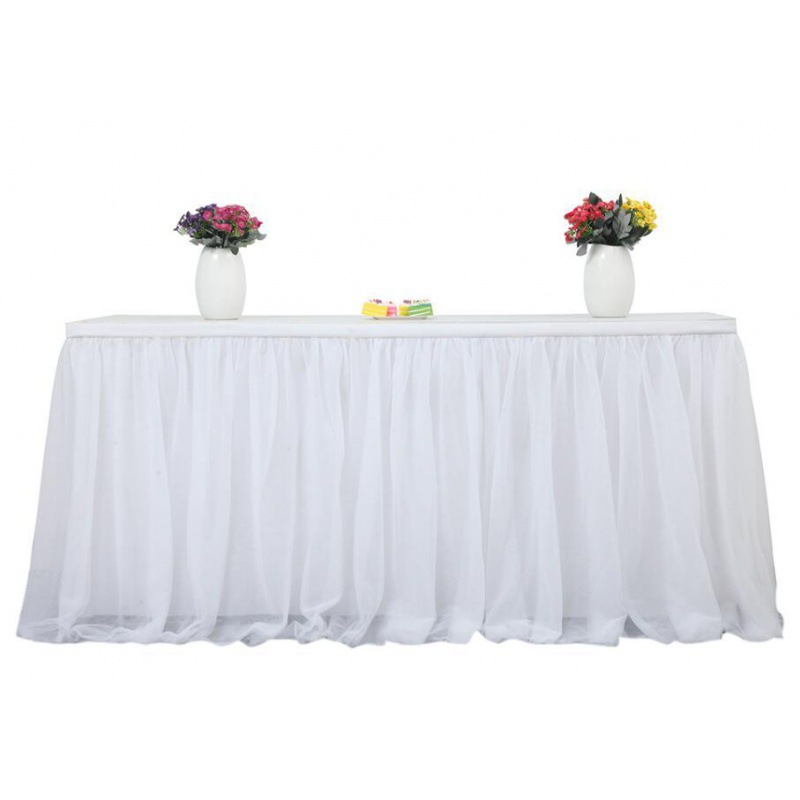1 falda de mesa de mantel de tul con borde de mantel, letrero en la mesa de hilo (200 * 75 cm)