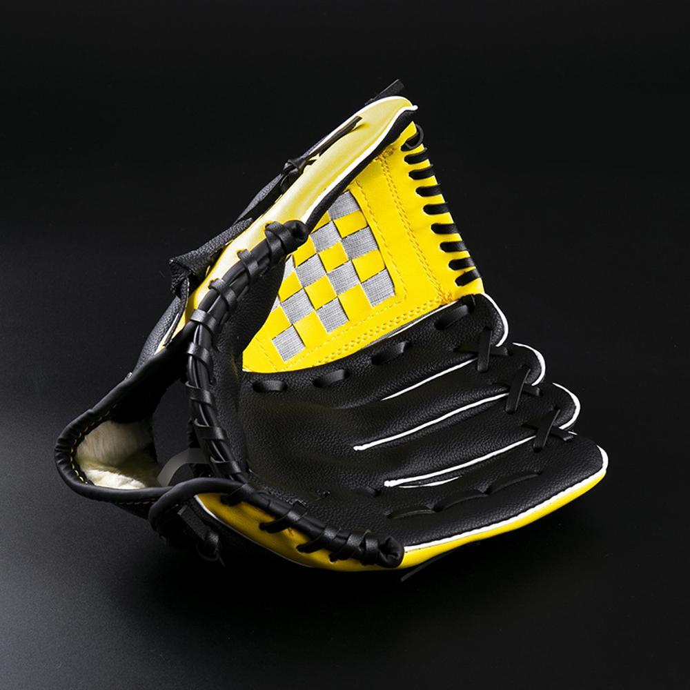 thumbnail image 1 of amarillo negro Guantes de receptor de béisbol Mitones de béisbol y pelota Mano izquierda Cuero de PU 11.5 '' Guantes de captura Guantes de bateo deportivos para ejercicio, 1 of 5