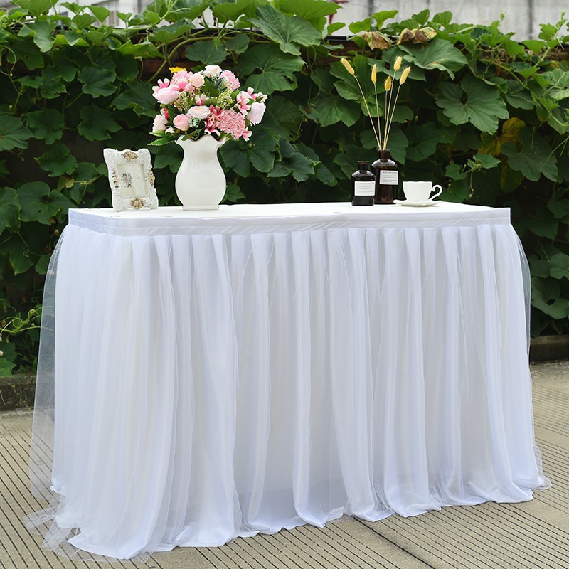 thumbnail image 2 of 1 falda de mesa de mantel de tul con borde de mantel, letrero en la mesa de hilo (200 * 75 cm), 2 of 5