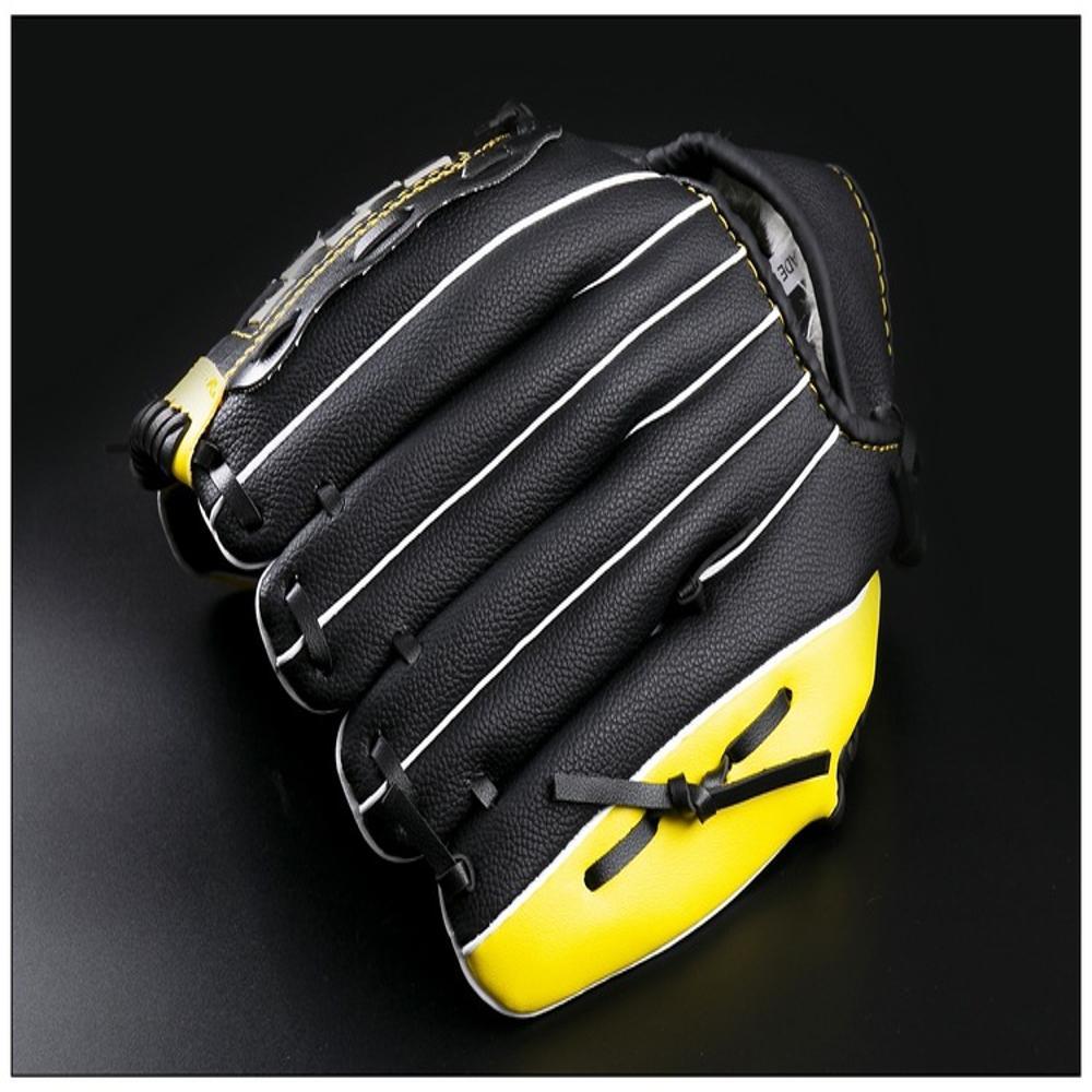 thumbnail image 2 of amarillo negro Guantes de receptor de béisbol Mitones de béisbol y pelota Mano izquierda Cuero de PU 11.5 '' Guantes de captura Guantes de bateo deportivos para ejercicio, 2 of 5