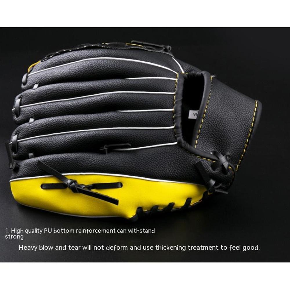 thumbnail image 3 of amarillo negro Guantes de receptor de béisbol Mitones de béisbol y pelota Mano izquierda Cuero de PU 11.5 '' Guantes de captura Guantes de bateo deportivos para ejercicio, 3 of 5