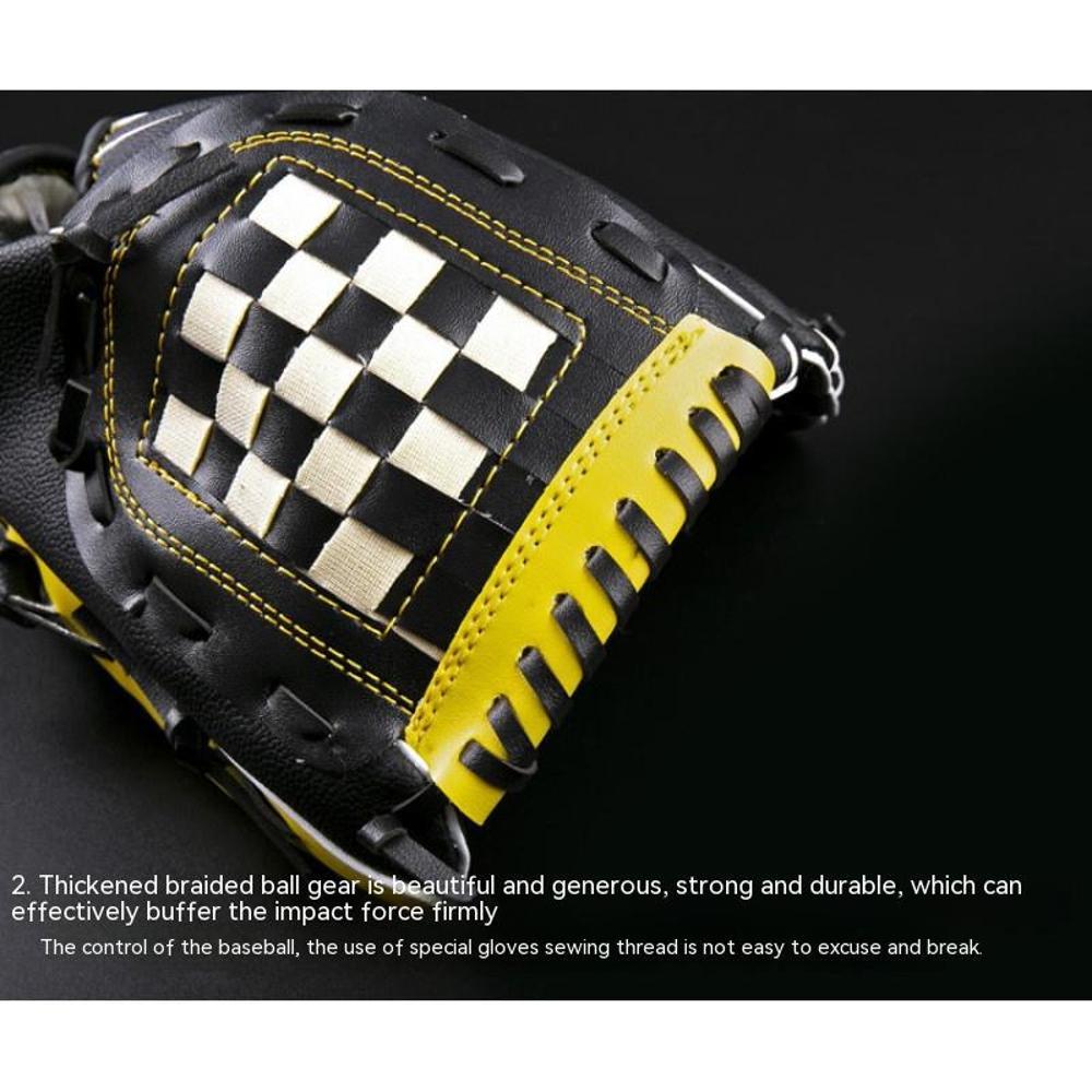 thumbnail image 4 of amarillo negro Guantes de receptor de béisbol Mitones de béisbol y pelota Mano izquierda Cuero de PU 11.5 '' Guantes de captura Guantes de bateo deportivos para ejercicio, 4 of 5
