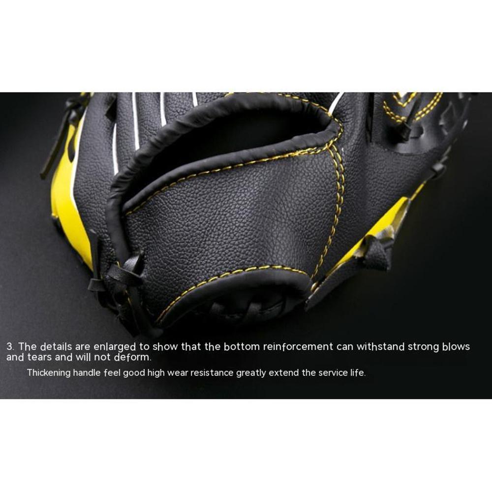 thumbnail image 5 of amarillo negro Guantes de receptor de béisbol Mitones de béisbol y pelota Mano izquierda Cuero de PU 11.5 '' Guantes de captura Guantes de bateo deportivos para ejercicio, 5 of 5