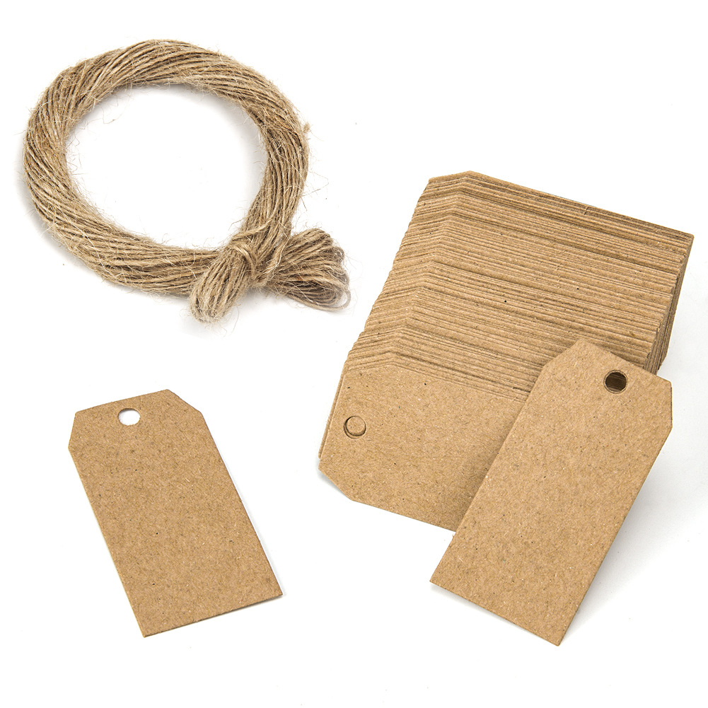 Paquete de 200 etiquetas de regalo de papel kraft 4 cm x 7 cm etiquetas colgantes con arpillera 40 metros