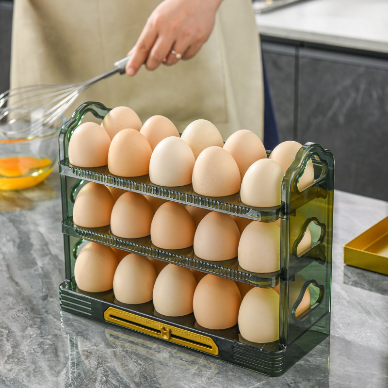 thumbnail image 3 of Caja de huevos verde transparente para refrigerador, bandeja creativa para huevos, caja de almacenamiento para el hogar, estante multicapa para huevos r, 3 of 5