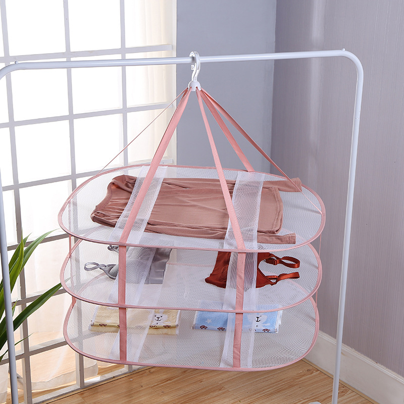Tendedero de ropa rosa, rejilla plegable de 3 niveles de gran tamaño para colgar ropa, secador de camisetas
