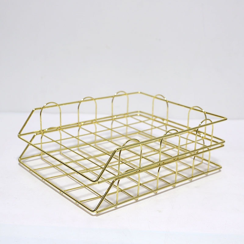 Caja de almacenamiento de archivos de Metal apilable de escritorio, caja de almacenamiento de papel de carta A4, bandeja archivadora de Metal para el hogar (dorado), 2 uds.