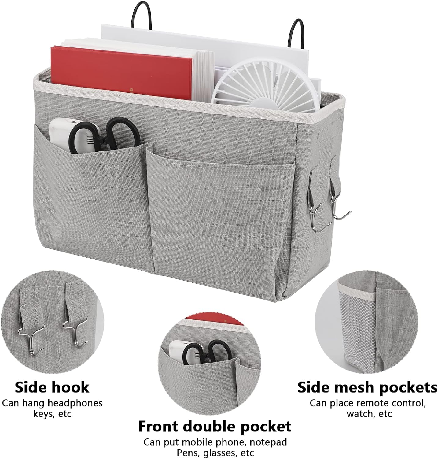 thumbnail image 4 of Bolsa organizadora para mesita de noche, organizador de almacenamiento para cama colgante impermeable, organizador de bolsillo para dormitorio, Cana, 1 unidad, 4 of 5
