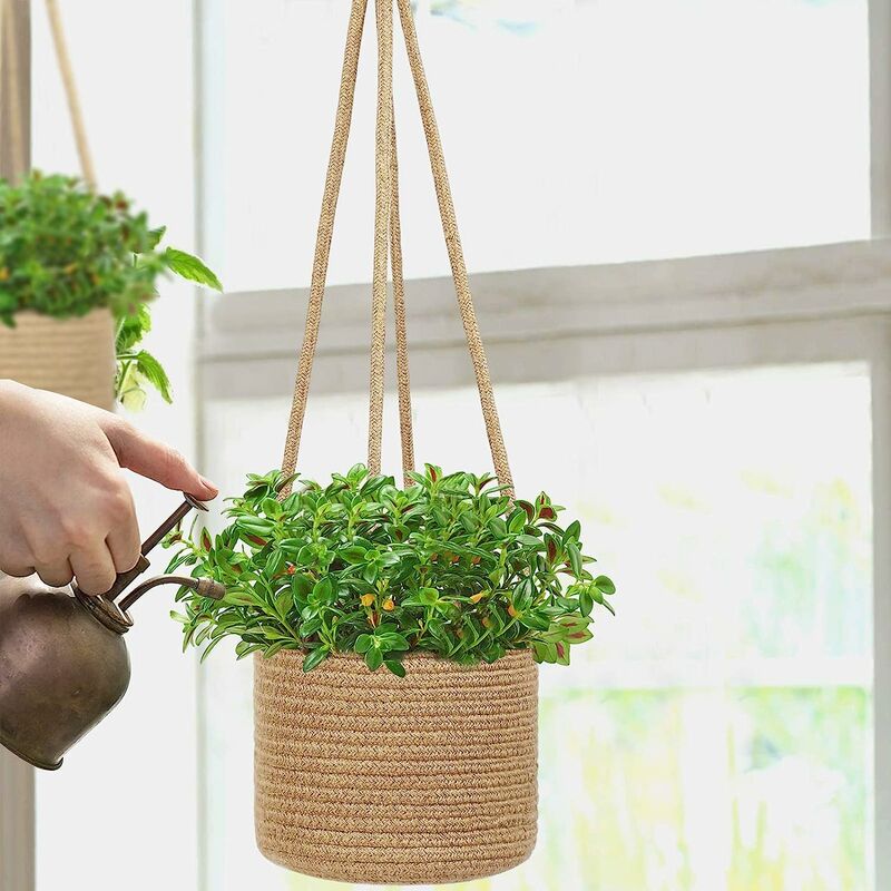 thumbnail image 5 of Macetas colgantes Cesta colgante de cuerda de yute Colgador de plantas tejido Soporte para plantas colgante de interior con cuerda larga para colgar Organizador de almacenamiento decorativo, 5 of 5