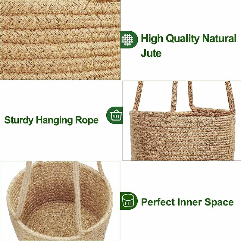 thumbnail image 3 of Macetas colgantes Cesta colgante de cuerda de yute Colgador de plantas tejido Soporte para plantas colgante de interior con cuerda larga para colgar Organizador de almacenamiento decorativo, 3 of 5